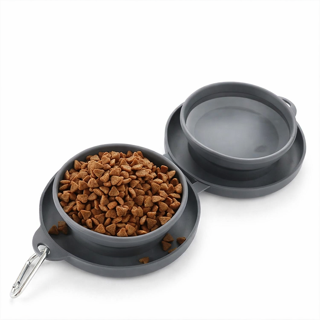 Comedero/Bebedero Doble Plegable para Perros y Gatos con Alfombrilla Antiderrames