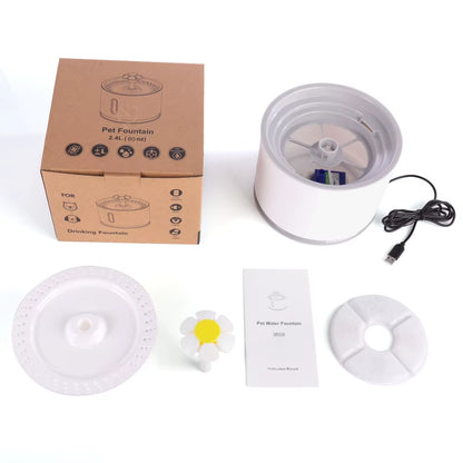 Automatic Pet Cat Water Fountain with LED Lighting 5 Pack Filters 2.4L USB Dogs Cats Mute Drinker Feeder Bowl Drinking Dispenser