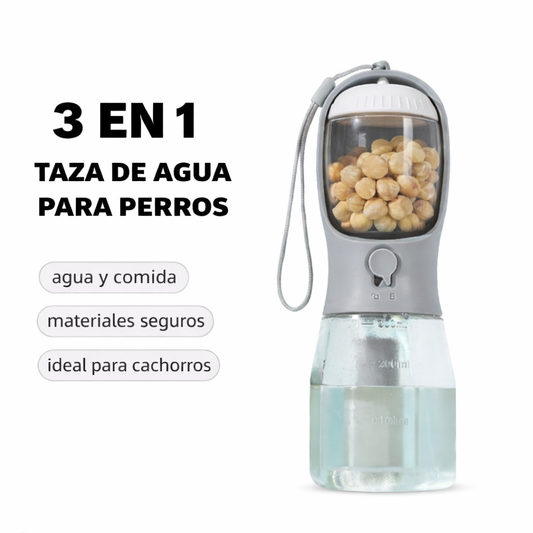 Botella portátil 3 en 1 para perros de 300ml. Para cachorros o perros pequeños.