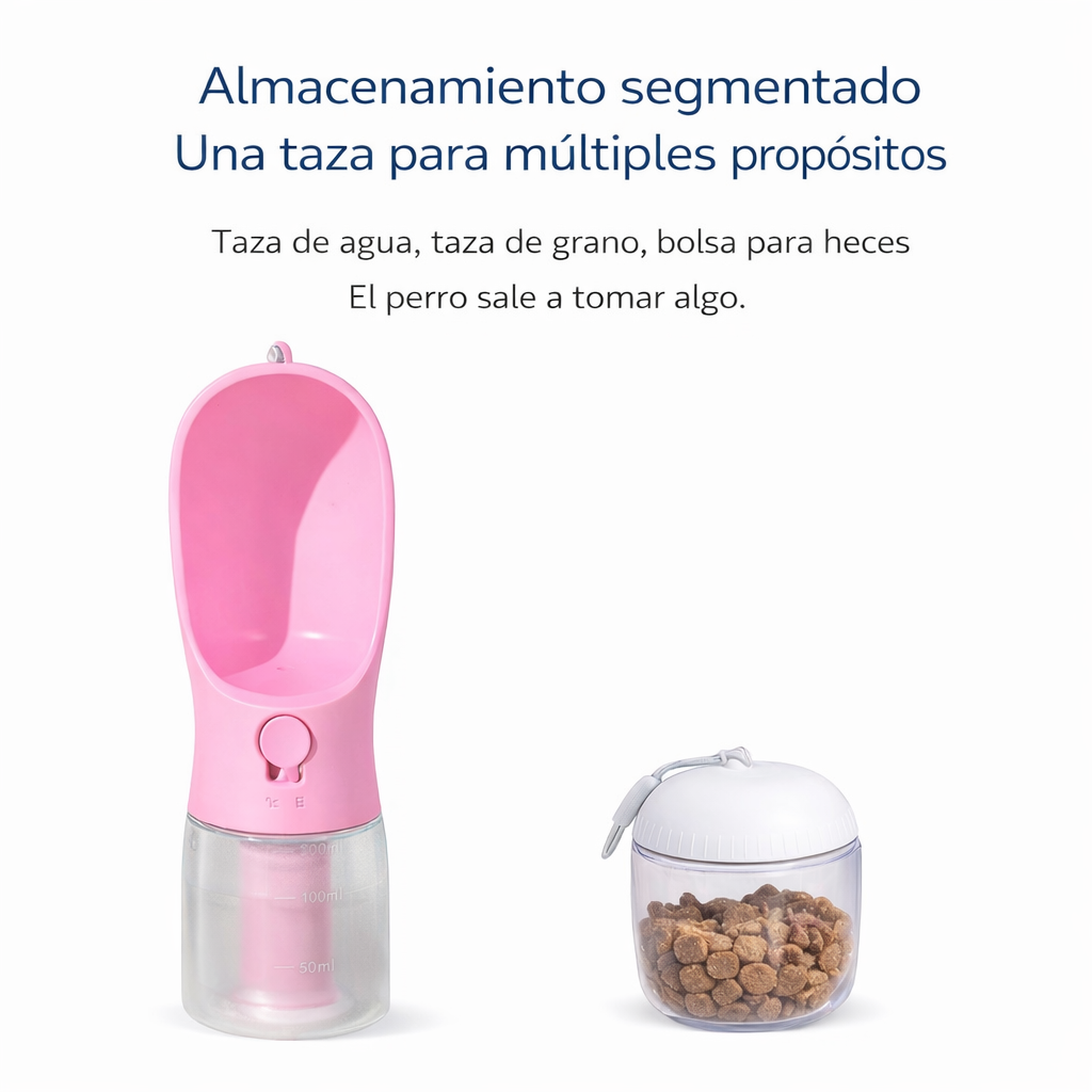 Botella portátil 3 en 1 para perros de 300ml. Para cachorros o perros pequeños.