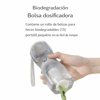 Botella portátil 3 en 1 para perros de 300ml. Para cachorros o perros pequeños.